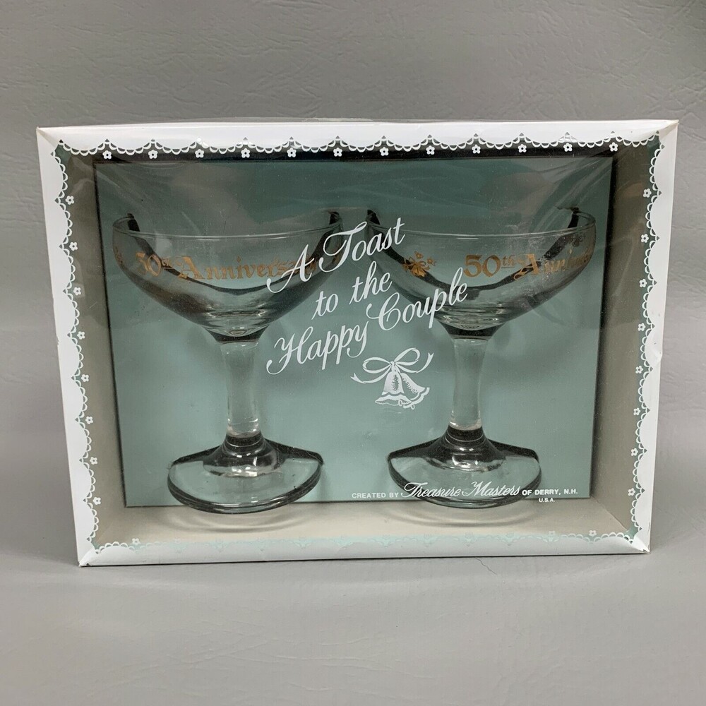 Treasure Masters Glass Glasses 50th‎ Anniversary A Toast to the Happy Couple